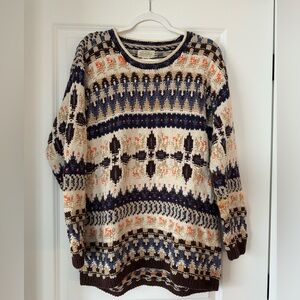 St. John's Bay Cream Fair Isle Sweater with Navy and Brown Accents